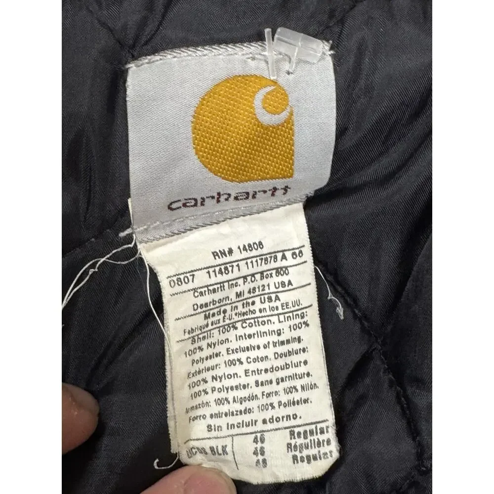 Carhartt Men's 46 Reg Black Firm Duck Tradition Canvas Coat UC03 BLK Utility